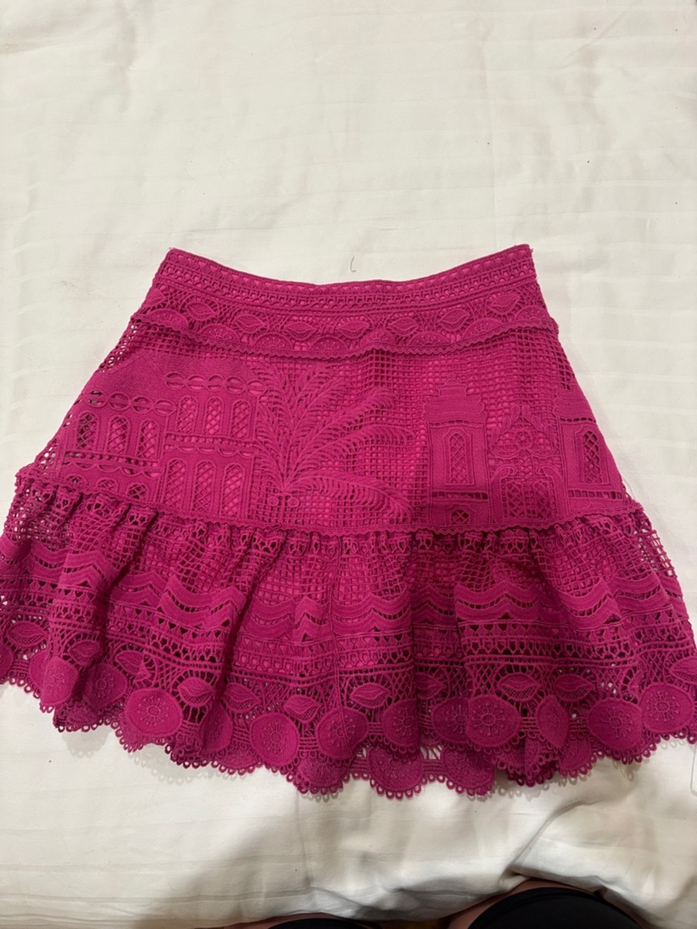 FARM Rio Crochet Tiered Mini Skirt in Fuchsia
